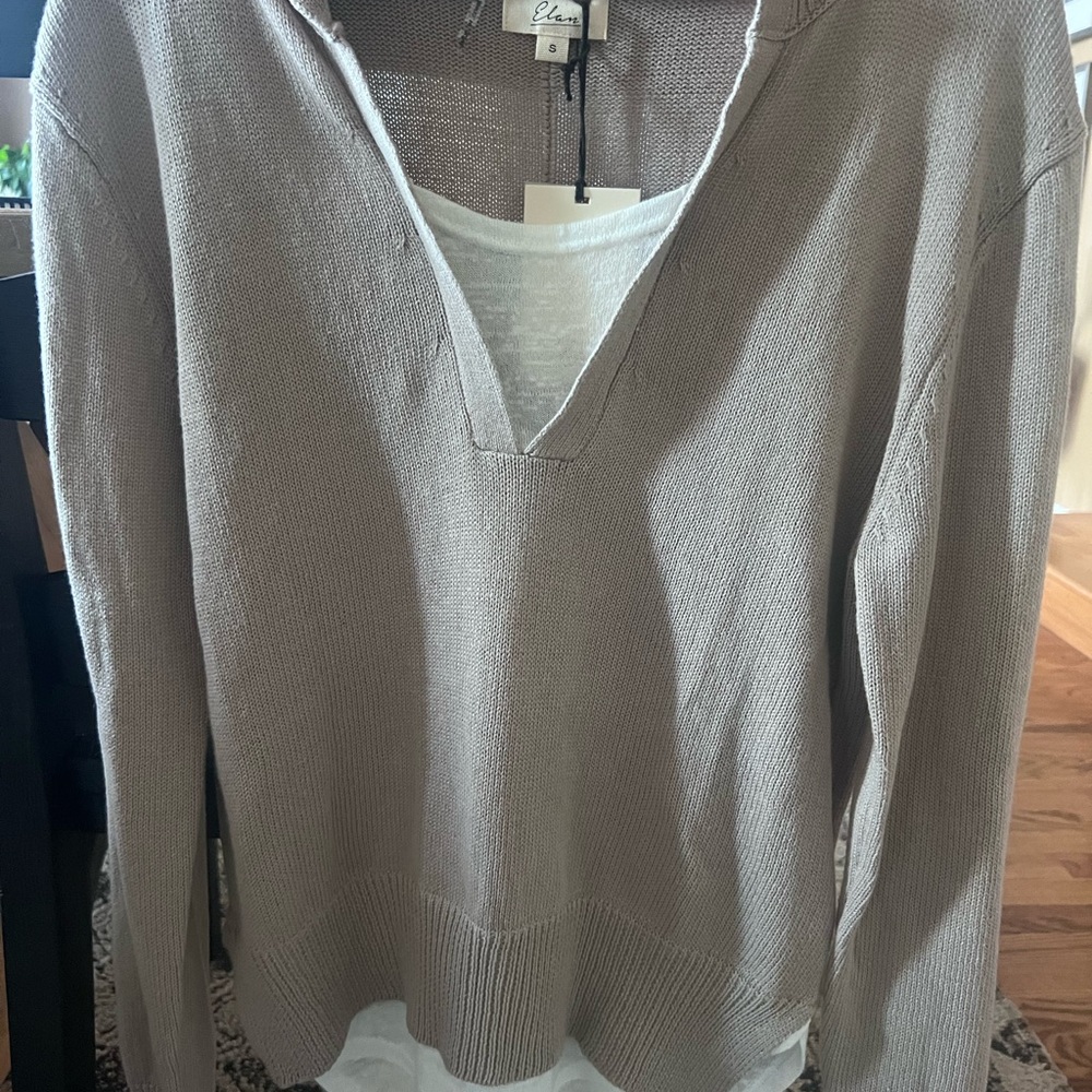 Elan Taupe V-Neck Knit Sweater